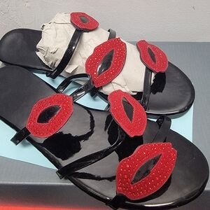 Stylish Black and Red Kisses Women's Sandals Size 9/41